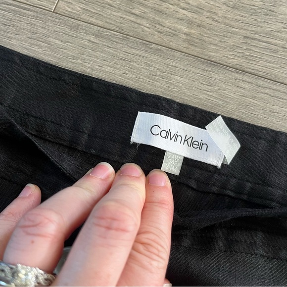 New Calvin Klein Womens Black Button Front Midi Black Linen Blend Skirt Size 24W - Picture 4 of 9